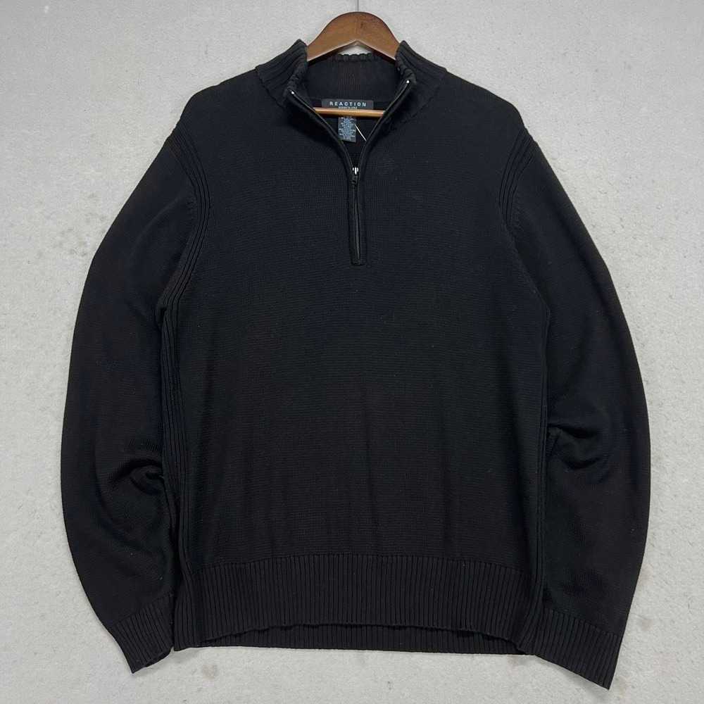 Reaction Kenneth Kole Mens Black 1/4‎ Zip Mock Neck Knit Sweater Size L
